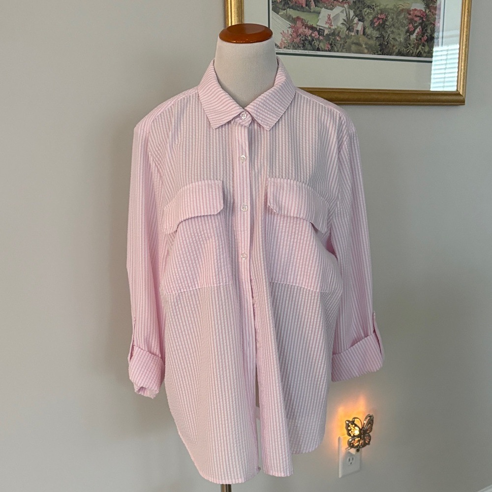 Elegant Pink Striped Women's Blouse